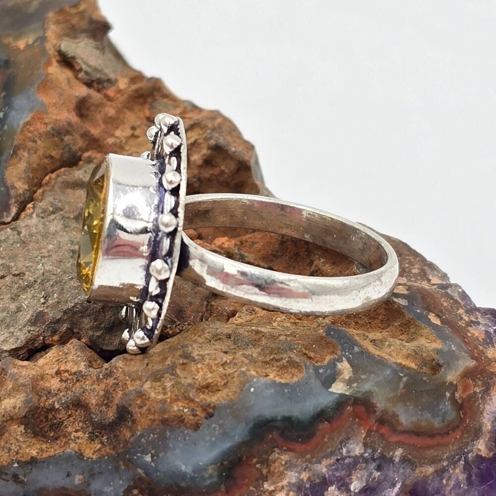 925 Sterling Silver Plt Citrine Ring Size 10 Bezel Setting Fine Jewelry - Picture 3 of 6